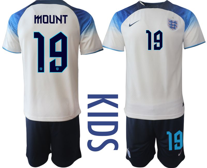 Youth 2022 World Cup National Team England home white #19 Soccer Jersey